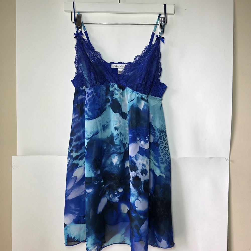 Linea Donatella Blue Lingerie Sleepwear Lace Chemise Coquette Romance Women M
